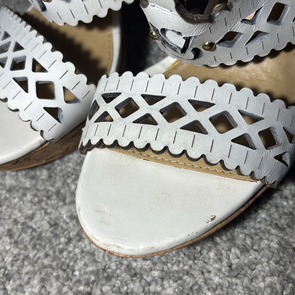 Vintage Victoria's Secret White leather Platform heels Cork heel cutout sandal - Picture 10 of 11